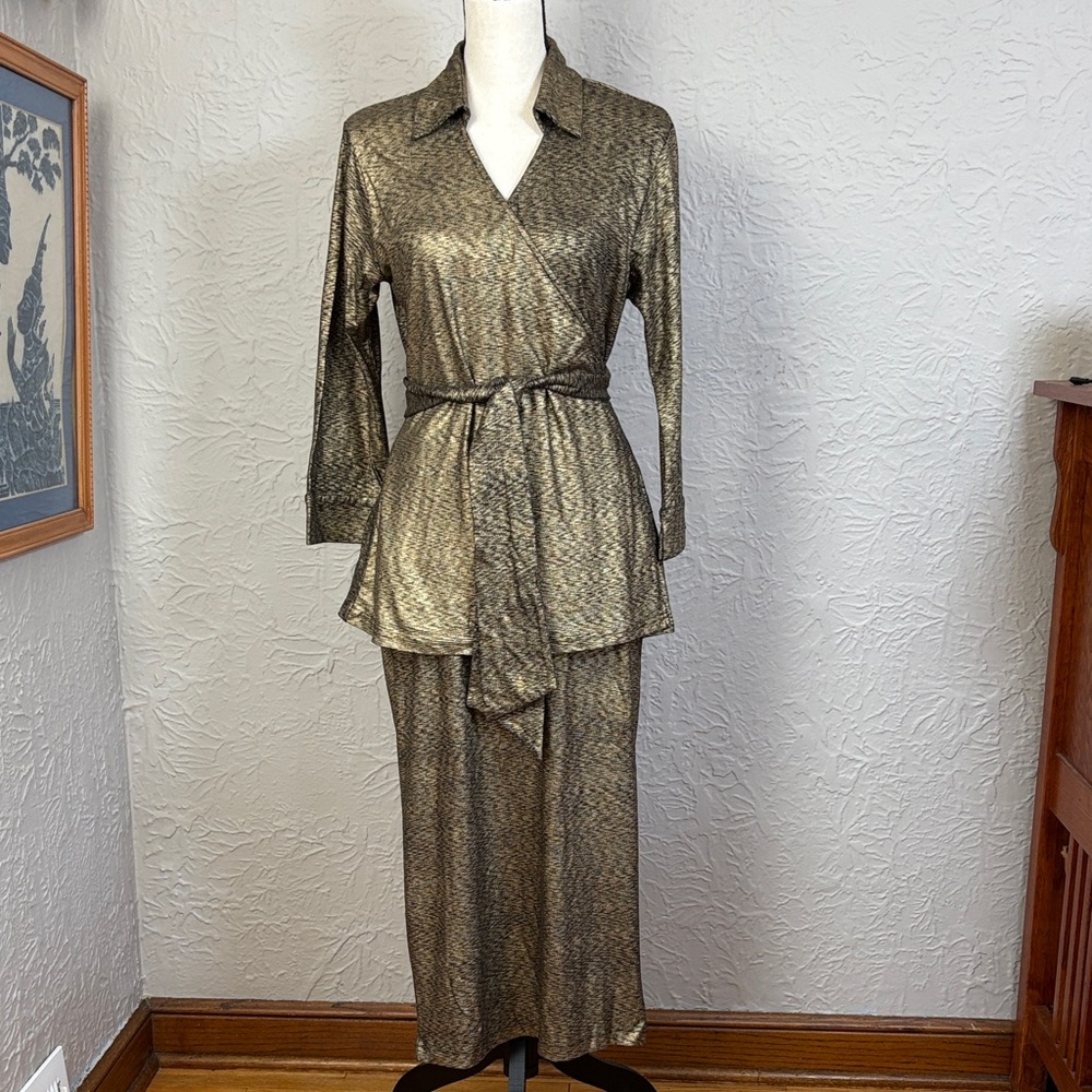 The J. Peterman Company Shimmer Wrap Blouse And Skirt Set